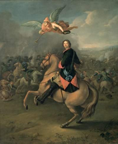 Portrait of Peter the Great against a Background of the Battle of Poltava by Gottfried Danhauer